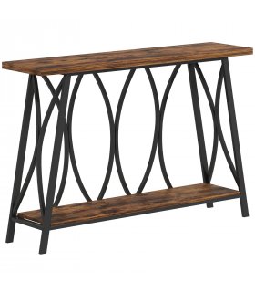 HOMCOM Narrow Console Table, Industrial 2-Tier Sofa Table with Metal Frame for Entryway, Living Room, 120x30x80cm, Rustic Brown