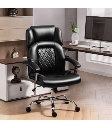 HOMCOM Big and Tall Office Chair 180kg with Spring Cushion, PU Leather - Black
