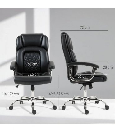 HOMCOM Big and Tall Office Chair 180kg with Spring Cushion, PU Leather - Black