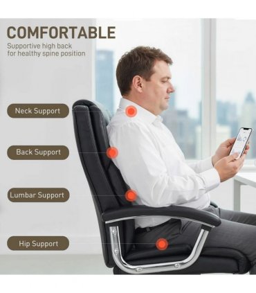 HOMCOM Big and Tall Office Chair 180kg with Spring Cushion, PU Leather - Black