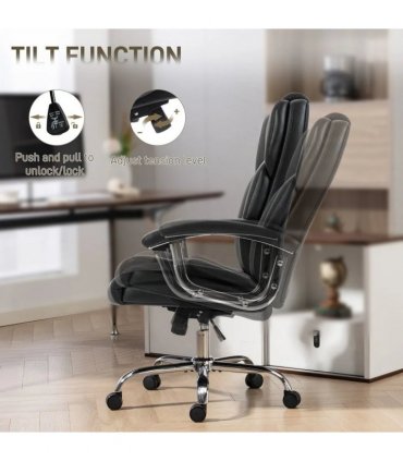 HOMCOM Big and Tall Office Chair 180kg with Spring Cushion, PU Leather - Black