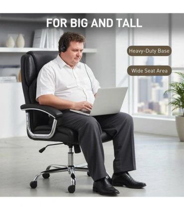 HOMCOM Big and Tall Office Chair 180kg with Spring Cushion, PU Leather - Black