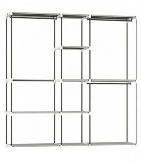 HOMCOM Portable Wardrobe, Open Clothes Wardrobe with 8 Shelves, 3 Hanging Rails, Light Grey
