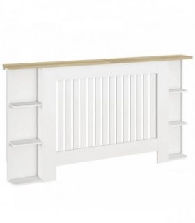 HOMCOM Radiator Cover with Open Storage Shelves, Vertical Slatted Cabinet Shelf Heater Cover for Living Room, Hallway, Large, White