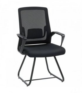 HOMCOM Desk Chair No Wheels, Office Chair with Mesh Back, Lumbar Support, Metal Base for Waiting Room, Conference Room, Black