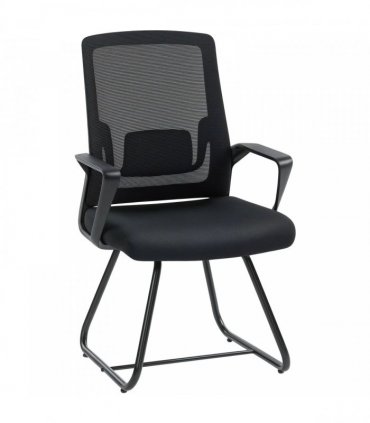 HOMCOM Desk Chair No Wheels, Office Chair with Mesh Back, Lumbar Support, Metal Base for Waiting Room, Conference Room, Black