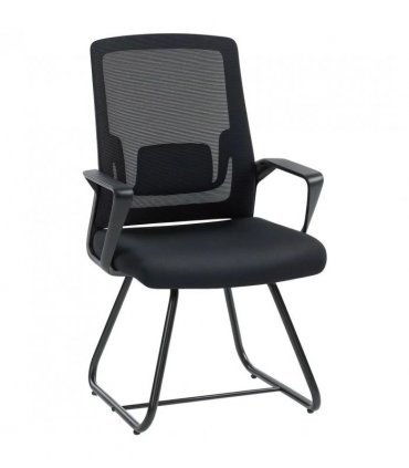 HOMCOM Desk Chair No Wheels, Office Chair with Mesh Back, Lumbar Support, Metal Base for Waiting Room, Conference Room, Black