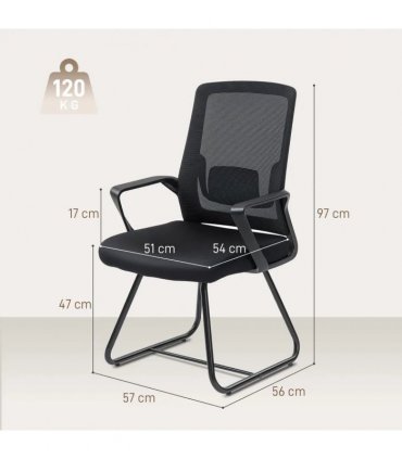HOMCOM Desk Chair No Wheels, Office Chair with Mesh Back, Lumbar Support, Metal Base for Waiting Room, Conference Room, Black