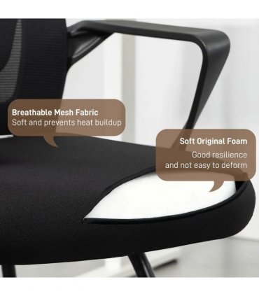 HOMCOM Desk Chair No Wheels, Office Chair with Mesh Back, Lumbar Support, Metal Base for Waiting Room, Conference Room, Black