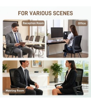HOMCOM Desk Chair No Wheels, Office Chair with Mesh Back, Lumbar Support, Metal Base for Waiting Room, Conference Room, Black