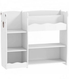 AIYAPLAY Kids Toy Storage Unit, Bear Design Kids Bookshelf and Toy Organiser, for Bedroom, Nursery, Playroom, White