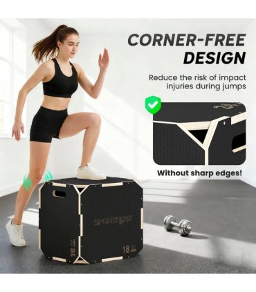 SPORTNOW Non-Slip Plyo Box, Corner-free Wooden Jump Box, 20"x18.9 x16.1"