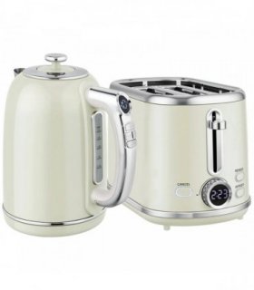 HOMCOM Polished Retro 40-100°C Kettle and Toaster Set - Grey