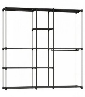 HOMCOM Portable Wardrobe, Open Clothes Wardrobe with 8 Shelves, 3 Hanging Rails, Black