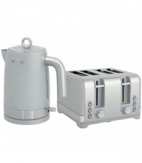 HOMCOM Sleek Textured Kettle and Four-Slice Toaster Set - Grey