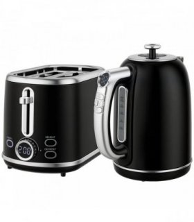HOMCOM Polished Retro 40-100°C Kettle and Toaster Set - Black