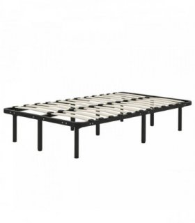 HOMCOM 3ft Single Bed Frame, Metal Platform Bed Frame with 2 x 14 Wood Slats, No Box Spring Needed, Underbed Storage, Black