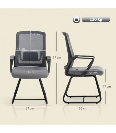 HOMCOM Desk Chair No Wheels, Office Chair with Mesh Back, Lumbar Support, Metal Base for Waiting Room, Conference Room, Dark Grey