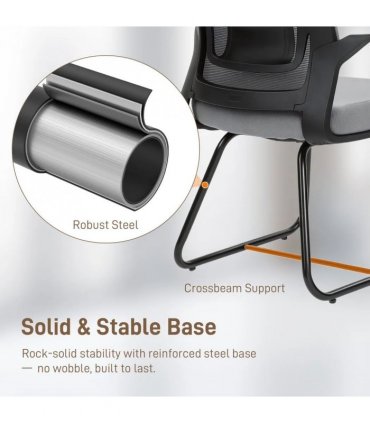 HOMCOM Desk Chair No Wheels, Office Chair with Mesh Back, Lumbar Support, Metal Base for Waiting Room, Conference Room, Dark Grey