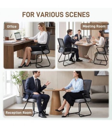 HOMCOM Desk Chair No Wheels, Office Chair with Mesh Back, Lumbar Support, Metal Base for Waiting Room, Conference Room, Dark Grey