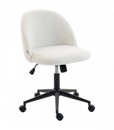 HOMCOM Teddy Fleece Office Chair with Wheels - Cream White