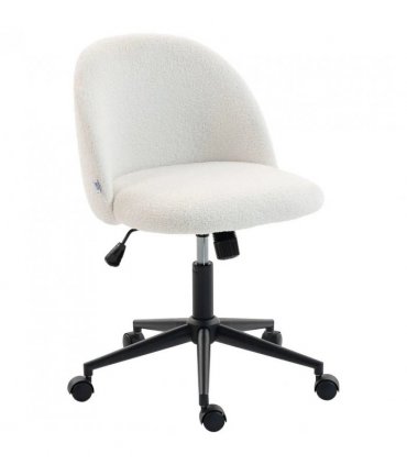 HOMCOM Teddy Fleece Office Chair with Wheels - Cream White