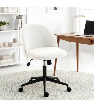 HOMCOM Teddy Fleece Office Chair with Wheels - Cream White