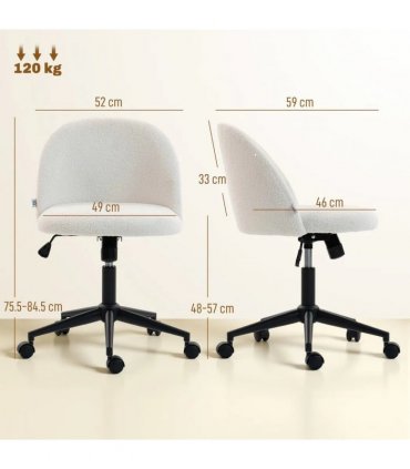HOMCOM Teddy Fleece Office Chair with Wheels - Cream White