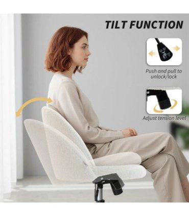 HOMCOM Teddy Fleece Office Chair with Wheels - Cream White
