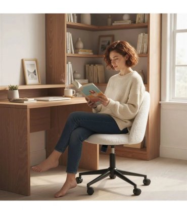 HOMCOM Teddy Fleece Office Chair with Wheels - Cream White