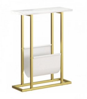 HOMCOM Narrow Side Table, End Table with Magazine Holder, Nightstand for Small Spaces, Living Room, Bedroom, White Marble Grain