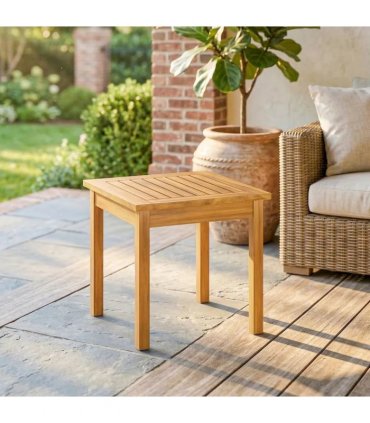 Outsunny Coffee Table Fully Assembled Patio Side Table Slatted Top Solid Acacia Wood for Indoor Outdoor Natural Wood