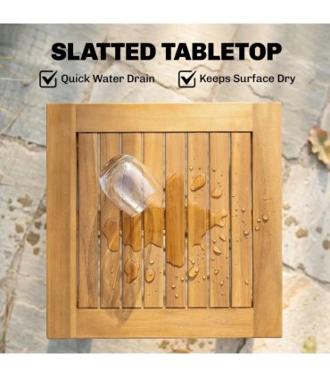 Outsunny Coffee Table Fully Assembled Patio Side Table Slatted Top Solid Acacia Wood for Indoor Outdoor Natural Wood