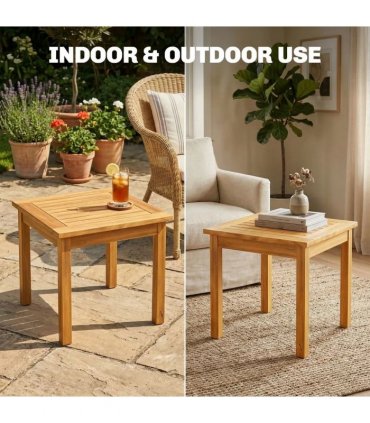 Outsunny Coffee Table Fully Assembled Patio Side Table Slatted Top Solid Acacia Wood for Indoor Outdoor Natural Wood