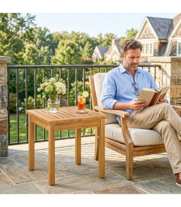 Outsunny Coffee Table Fully Assembled Patio Side Table Slatted Top Solid Acacia Wood for Indoor Outdoor Natural Wood