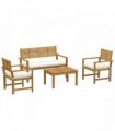 Outsunny 4 Seater Wooden Garden Furniture Set with Loveseat, Armchairs, Table, Acacia Wood Garden Sofa Set, Cream White