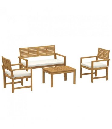 Outsunny 4 Seater Wooden Garden Furniture Set with Loveseat, Armchairs, Table, Acacia Wood Garden Sofa Set, Cream White