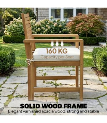 Outsunny 4 Seater Wooden Garden Furniture Set with Loveseat, Armchairs, Table, Acacia Wood Garden Sofa Set, Cream White