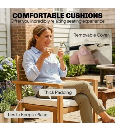 Outsunny 4 Seater Wooden Garden Furniture Set with Loveseat, Armchairs, Table, Acacia Wood Garden Sofa Set, Cream White