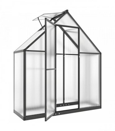 Outsunny 5.5 x 2ft Polycarbonate Greenhouse, Quick Setup Walk in Green House, Push Door, Adjustable Roof Vent, Rain Gutter, Black
