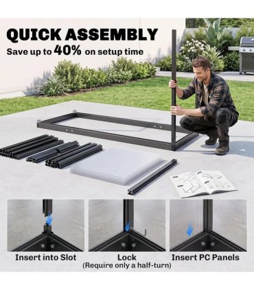 Outsunny 5.5 x 2ft Polycarbonate Greenhouse, Quick Setup Walk in Green House, Push Door, Adjustable Roof Vent, Rain Gutter, Black