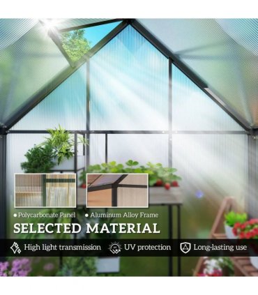 Outsunny 5.5 x 2ft Polycarbonate Greenhouse, Quick Setup Walk in Green House, Push Door, Adjustable Roof Vent, Rain Gutter, Black