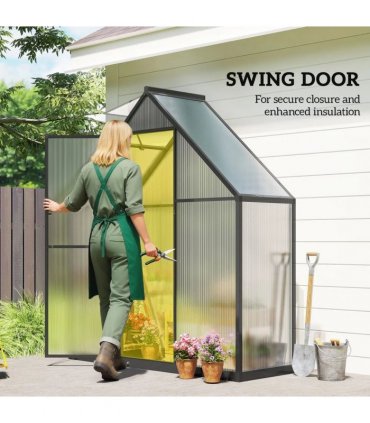 Outsunny 5.5 x 2ft Polycarbonate Greenhouse, Quick Setup Walk in Green House, Push Door, Adjustable Roof Vent, Rain Gutter, Black
