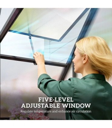 Outsunny 5.5 x 2ft Polycarbonate Greenhouse, Quick Setup Walk in Green House, Push Door, Adjustable Roof Vent, Rain Gutter, Black