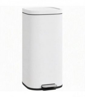HOMCOM 30L Kitchen Bin, Compact Pedal Bin with Soft-Close and Stay-Open Lid, Removable Bucket for Kitchen, Home, Office, White