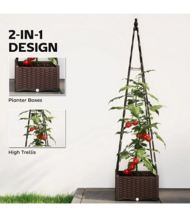 Outsunny Raised Bed for Garden, Raised Garden Bed Planter Box with Trellis, Self Watering, Drainage Holes and Plugs