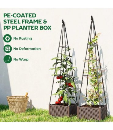 Outsunny Raised Bed for Garden, Raised Garden Bed Planter Box with Trellis, Self Watering, Drainage Holes and Plugs