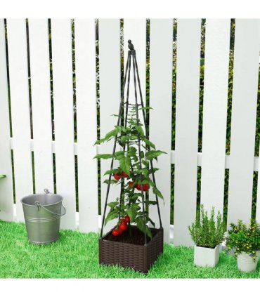 Outsunny Raised Bed for Garden, Raised Garden Bed Planter Box with Trellis, Self Watering, Drainage Holes and Plugs