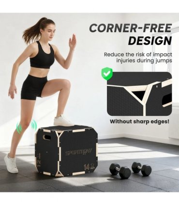 SPORTNOW Non-Slip Plyo Box, Corner-free Wooden Jump Box, 16.1 x14.2"x12.2"
