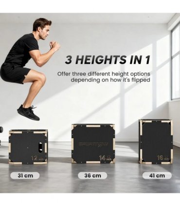SPORTNOW Non-Slip Plyo Box, Corner-free Wooden Jump Box, 16.1 x14.2"x12.2"